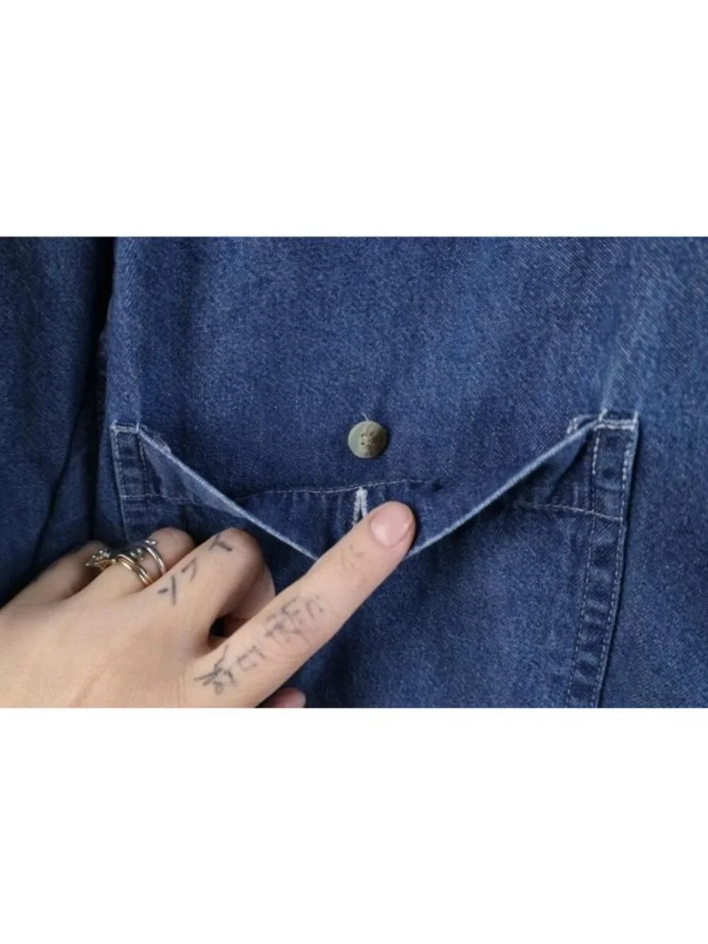 Vintage 90s Streetwear Mens XL Baggy Denim Jean Collared Button Down Shirt Blue